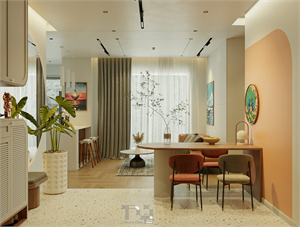 3D Living Room – Kitchen Interior Model Download by Dang Nam Quang