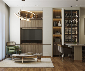 3D Living Room – Kitchen Interior Model Download by Thanh Luan