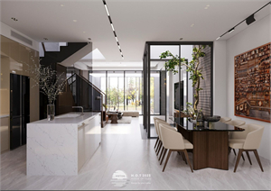  3D Living Room – Kitchen Interior Model Download by Hoa Giay