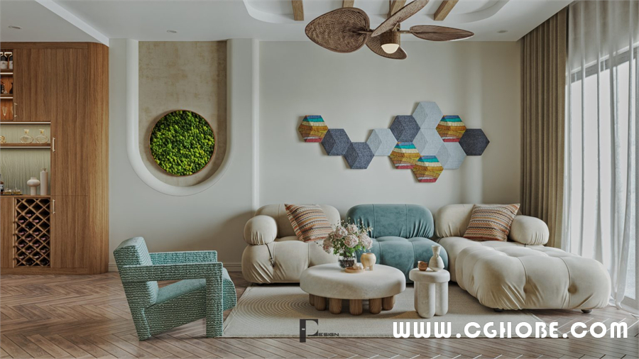 3Ds Max Living Room – Kitchen Interior Model Download by Vu Anh Viet