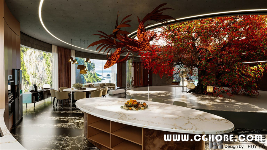 3Ds Max Living Room – Kitchen Interior Model Download by Do Quang Huy