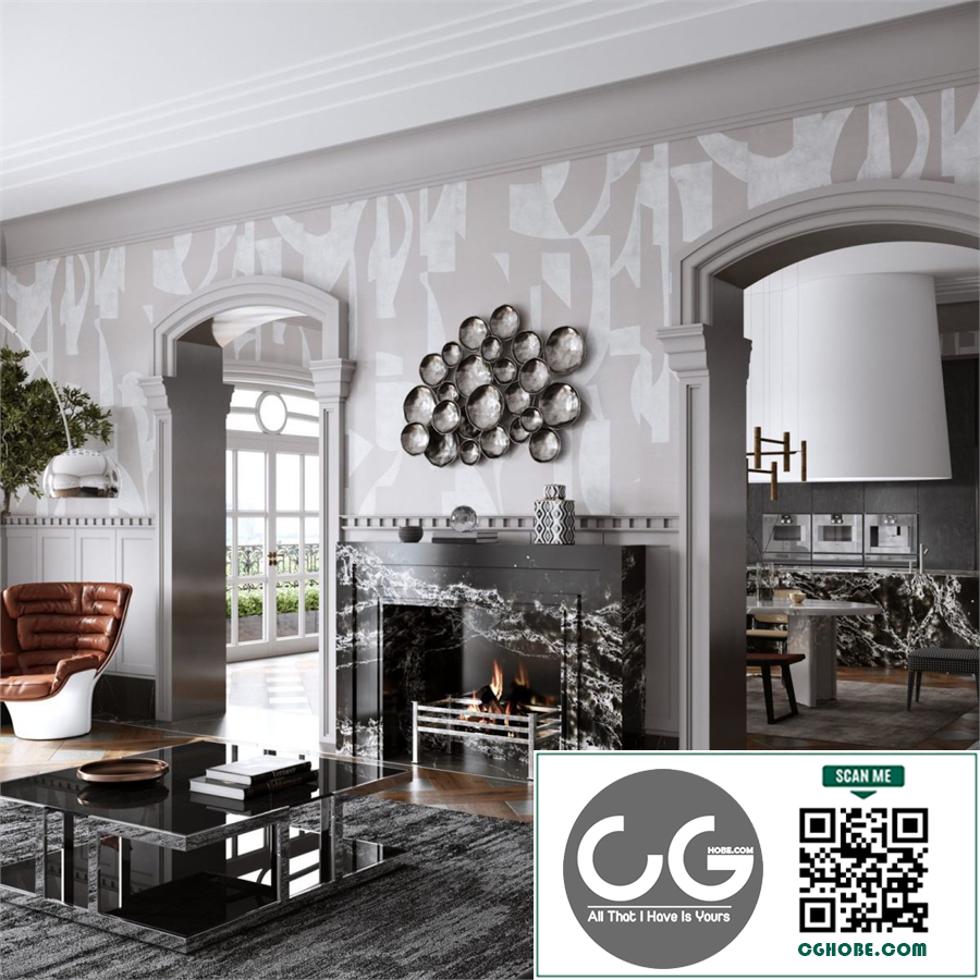 3Ds Max Living Room – Kitchen Interior Model Download by Xuan Dieu