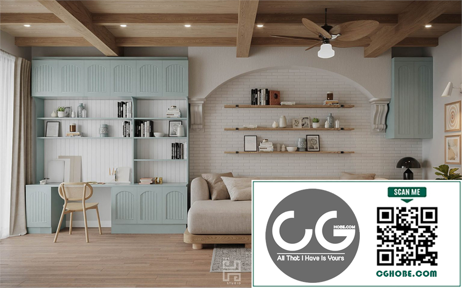  3Ds Max Living Room – Kitchen Interior Model Download by Tran Hai Yen