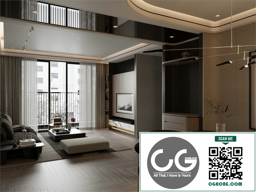 3Ds Max Living Room – Kitchen Interior Model Download by Tran Tien Viet