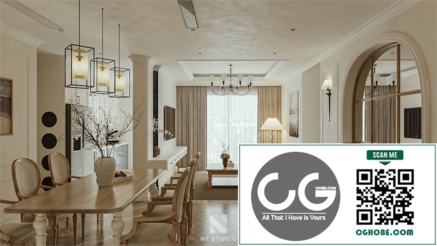 3Ds Max Living Room – Kitchen Interior Model Download by NT Studio