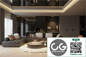 3Ds Max Living Room – Kitchen Interior Model Download by Toan Vu
