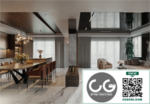 3Ds Max Living Room – Kitchen Interior Model Download by Phan VH