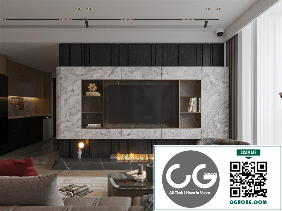 3Ds Max Living Room – Kitchen Interior Model Download by Tai Pham