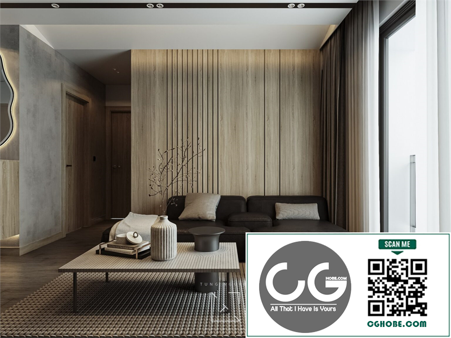 3Ds Max Living Room – Kitchen Interior Model Download by Tung Nguyen