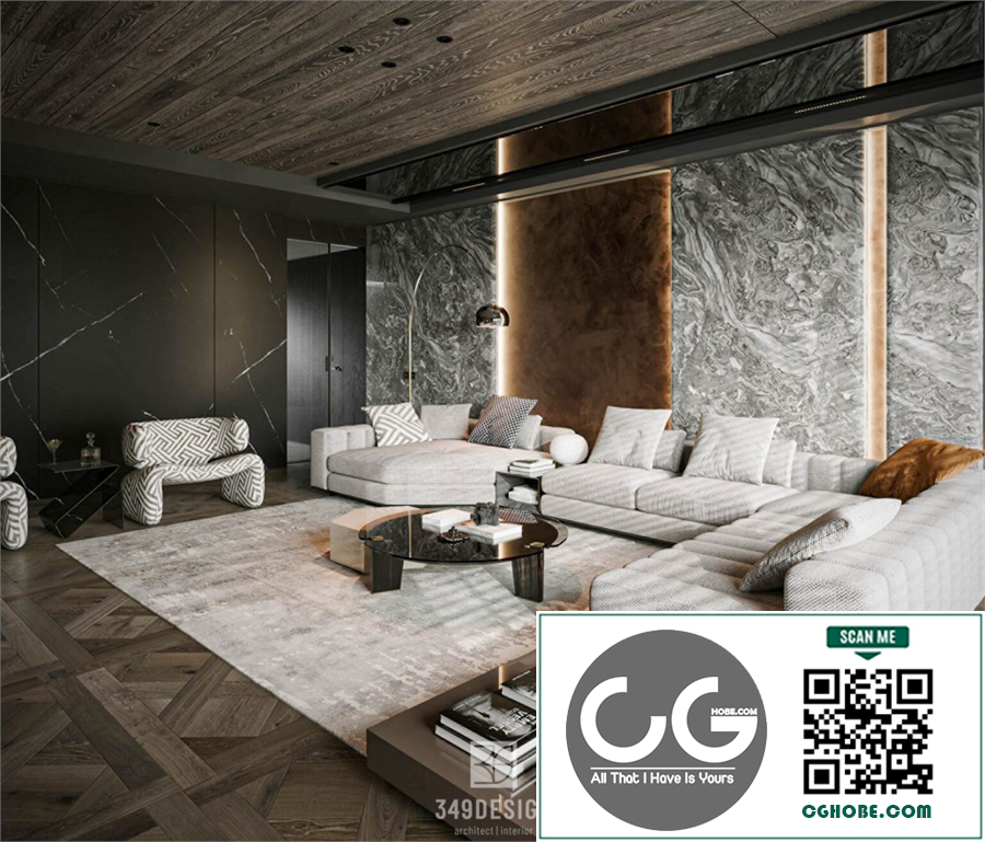 3Ds Max Living Room – Kitchen Interior Model Download by Hoang Tuan Anh