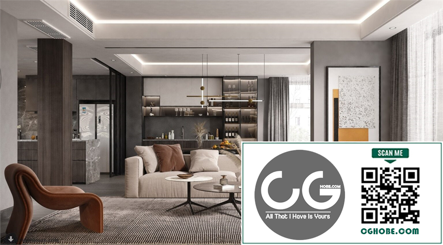 3Ds Max Living Room Interior Model Download by Huy Hieu Lee