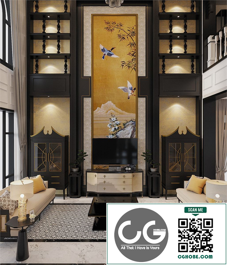  3Ds Max Indochine Living Room – Kitchen Interior Model Download By Le Viet Dung