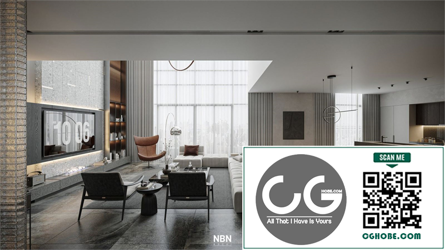  3Ds Max Living Room – Kitchen Interior Model Download By Nguyen Ba Nghia