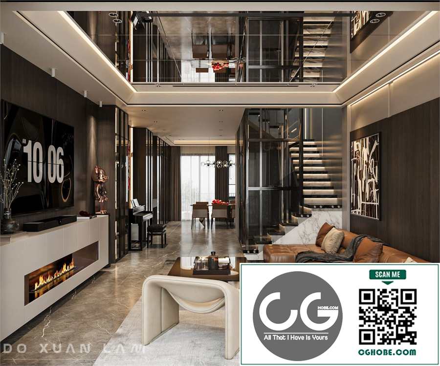 3Ds Max Living Room – Kitchen Interior Model Download By Do Xuan Lam