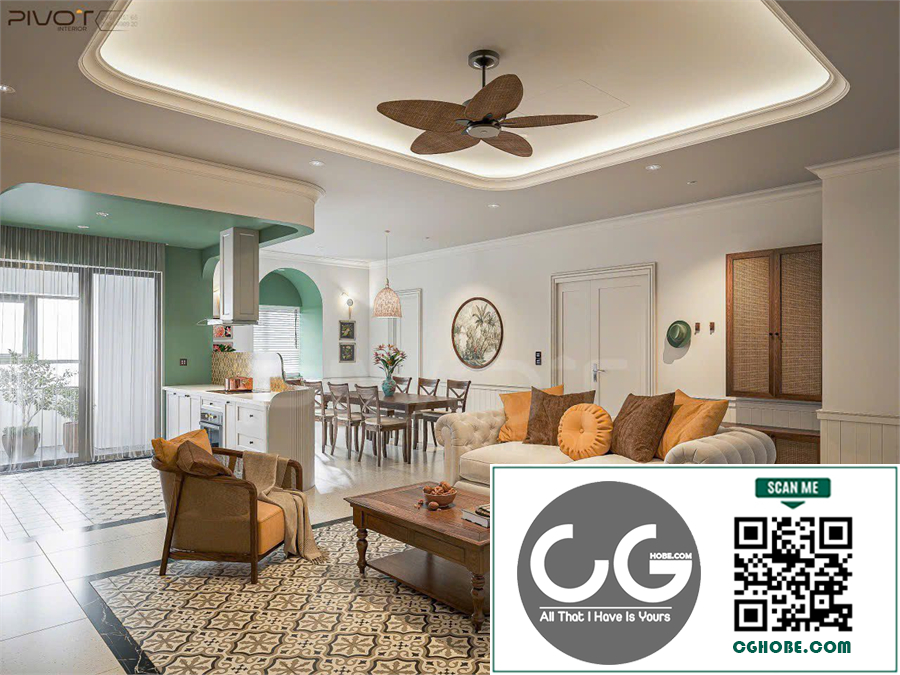 3Ds Max Indochine Living Room – Kitchen Interior Model Download By Nguyen Dang Hung