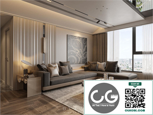 3Ds Max Living Room – Kitchen Interior Model Download by Huy Vuong