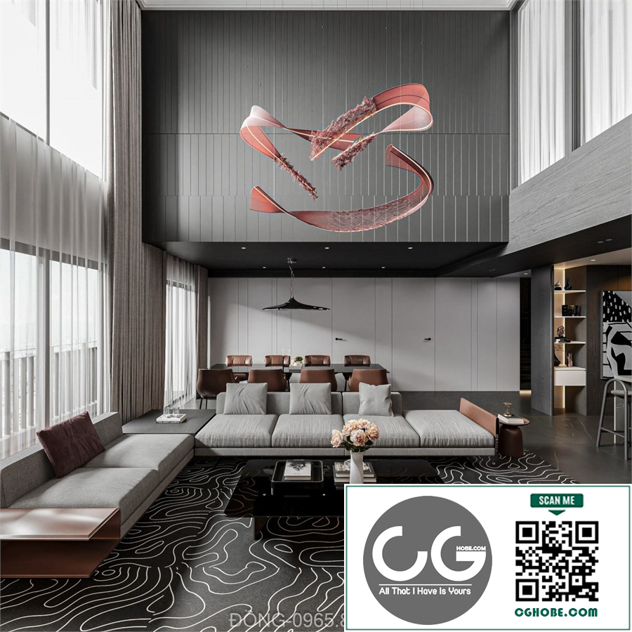  3Ds Max Living Room – Kitchen Interior Model Download by Nguyen Duy Dong