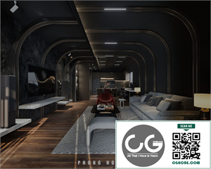 3Ds Max Living Room – Kitchen Interior Model Download by Phong Nguyen