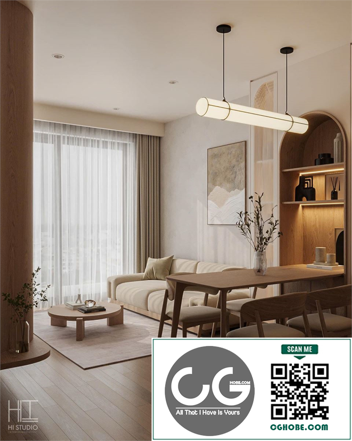 3Ds Max Living Room – Kitchen Interior Model Download by Nguyen Quang Hai