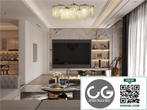 3Ds Max Living Room – Kitchen Interior Model Download by Pham Hai
