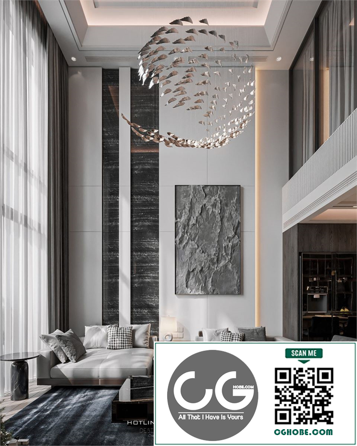  3Ds Max Living Room – Kitchen Interior Model Download by Duc Dung