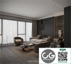 3Ds Max Living Room – Kitchen Interior Model Download by Nguyen Bao