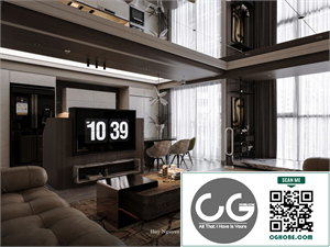3Ds Max Living Room – Kitchen Interior Model Download by Huy Nguyen