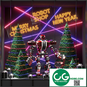 Shop window of robots