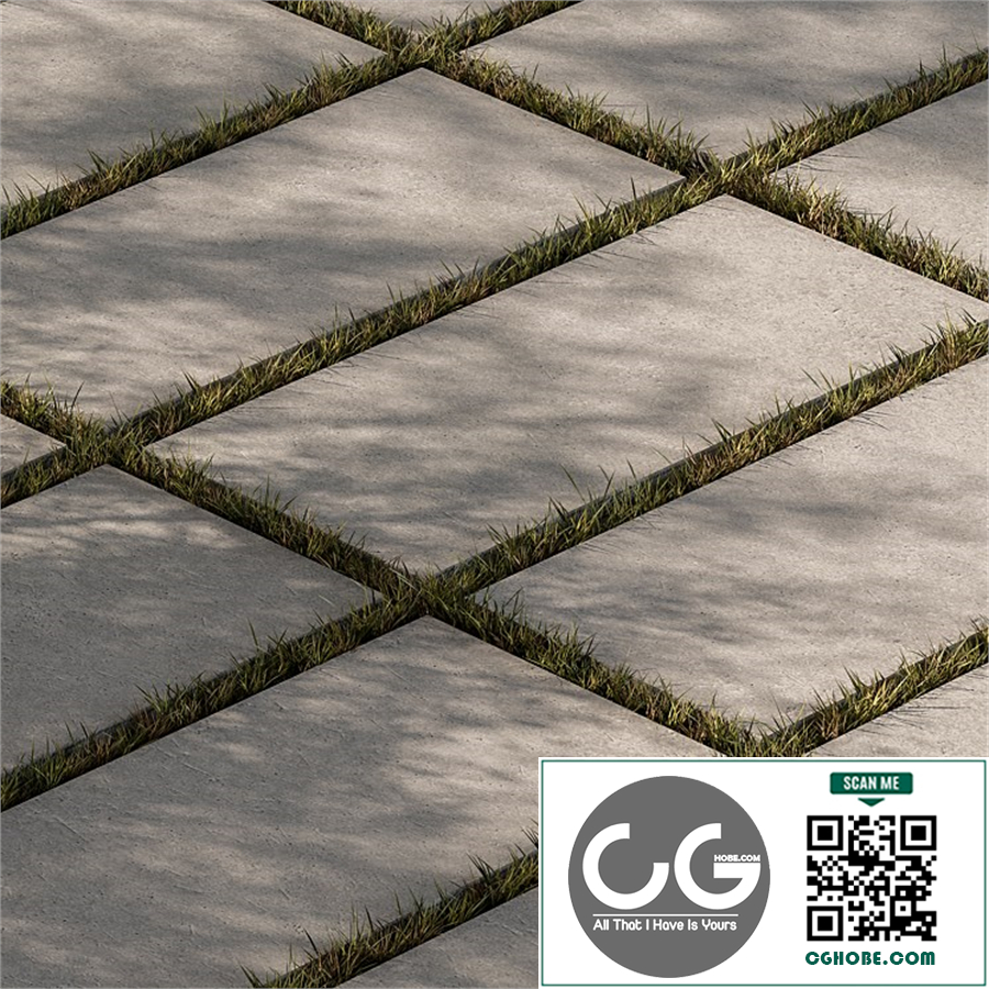 Concrete Slab with Grass - Paving 03