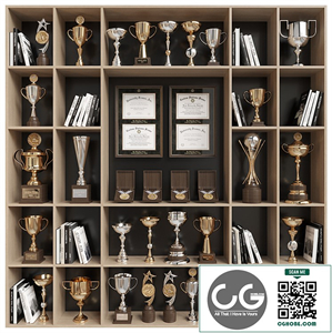 Rack with awards and books