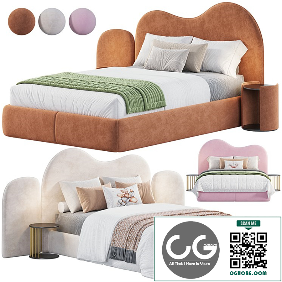 Curved Bedhead Boucle bed