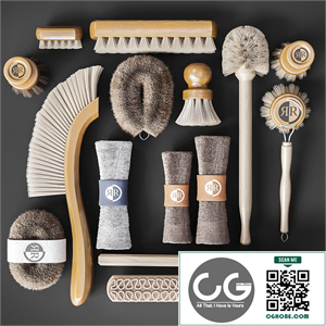 A set of towels and brushes 