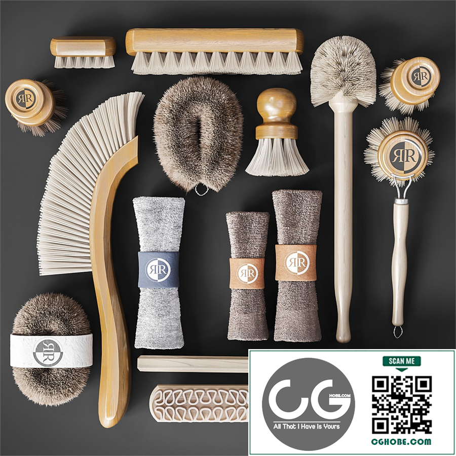 A set of towels and brushes 
