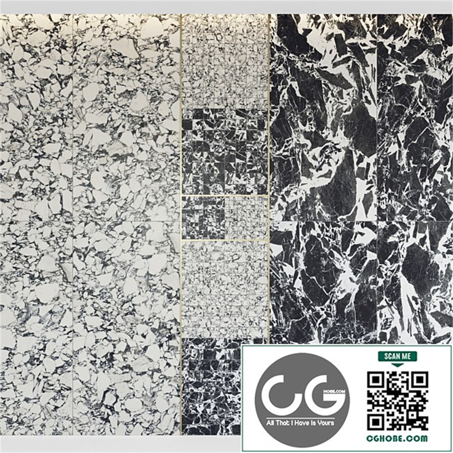 Architectural Design Floor gres Pebble Fragment B & W MARBLE set 3