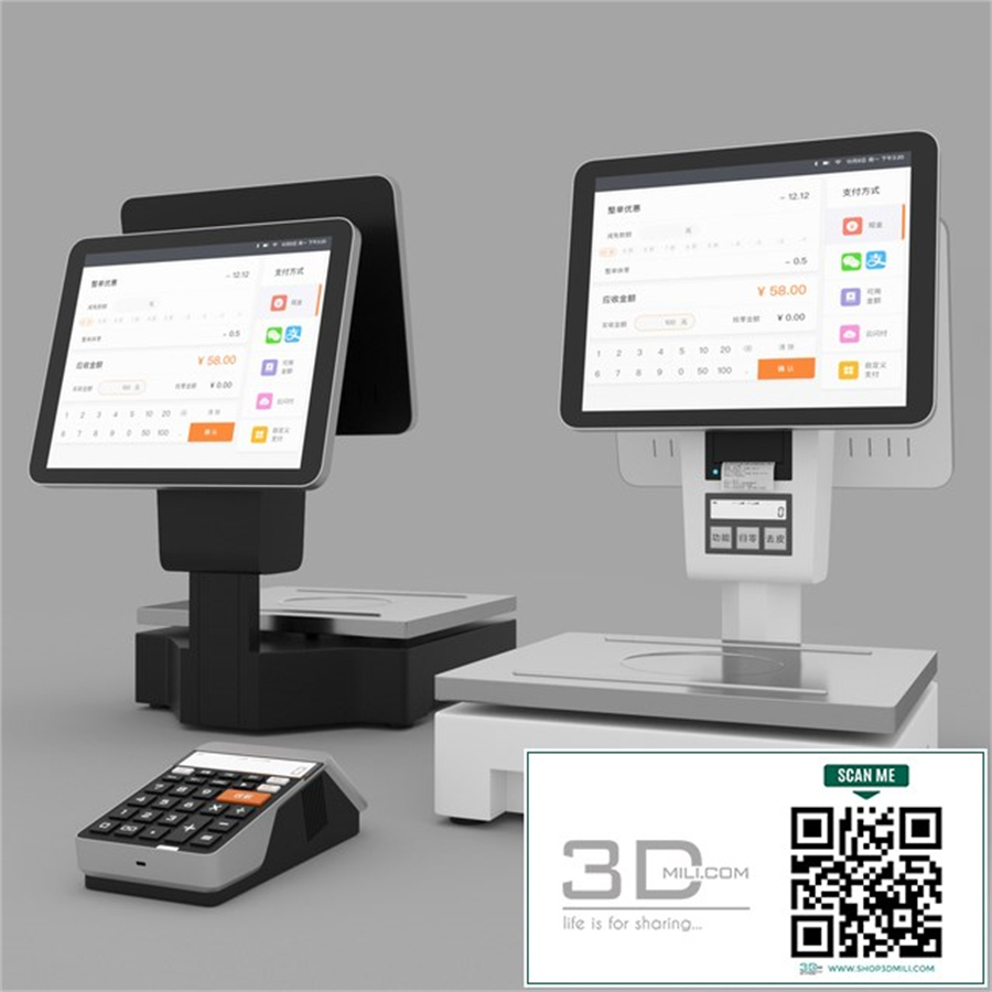 cashier with QR code scanner