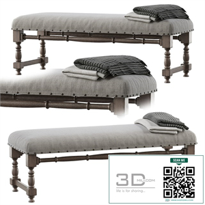 Chic Farmhouse Wood Turned Leg & Light Gray Upholstered Accent Bench