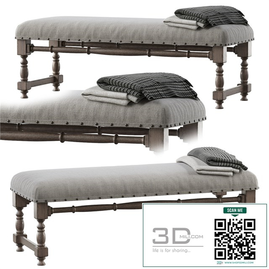 Chic Farmhouse Wood Turned Leg & Light Gray Upholstered Accent Bench