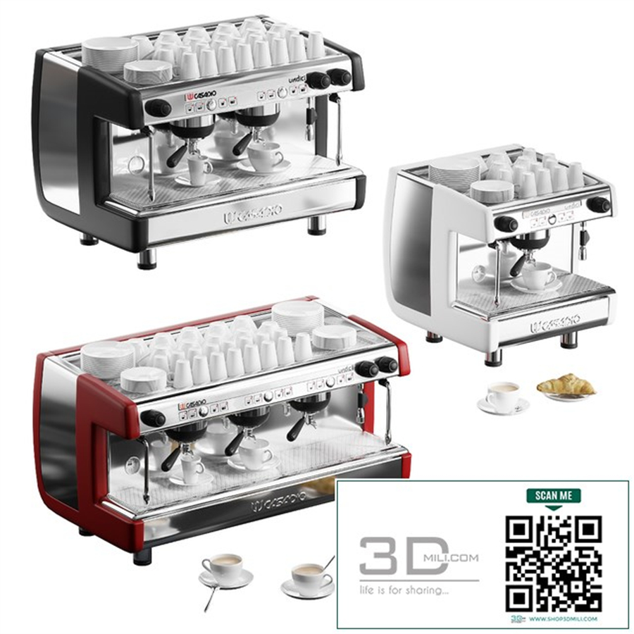 Casadio Undici coffee machines with croissants. 3 models