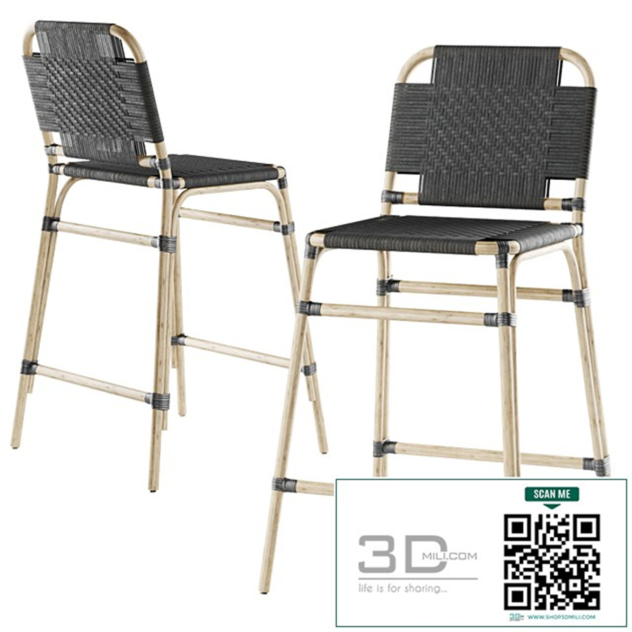 Rattan bar stool MD43 high back / Rattan bar stool