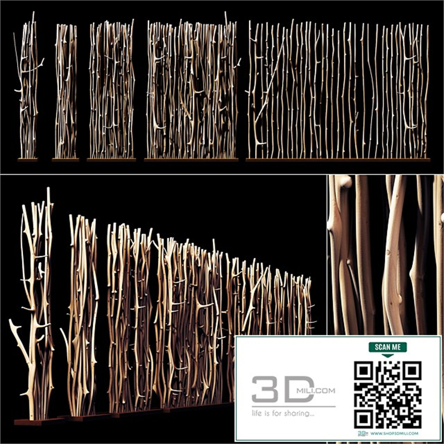 Screen branch clear decor n1 / Screen of peeled branches for decor # 1