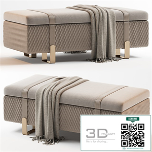 Modern Italian Designer Quilted Leather Ottoman Bench