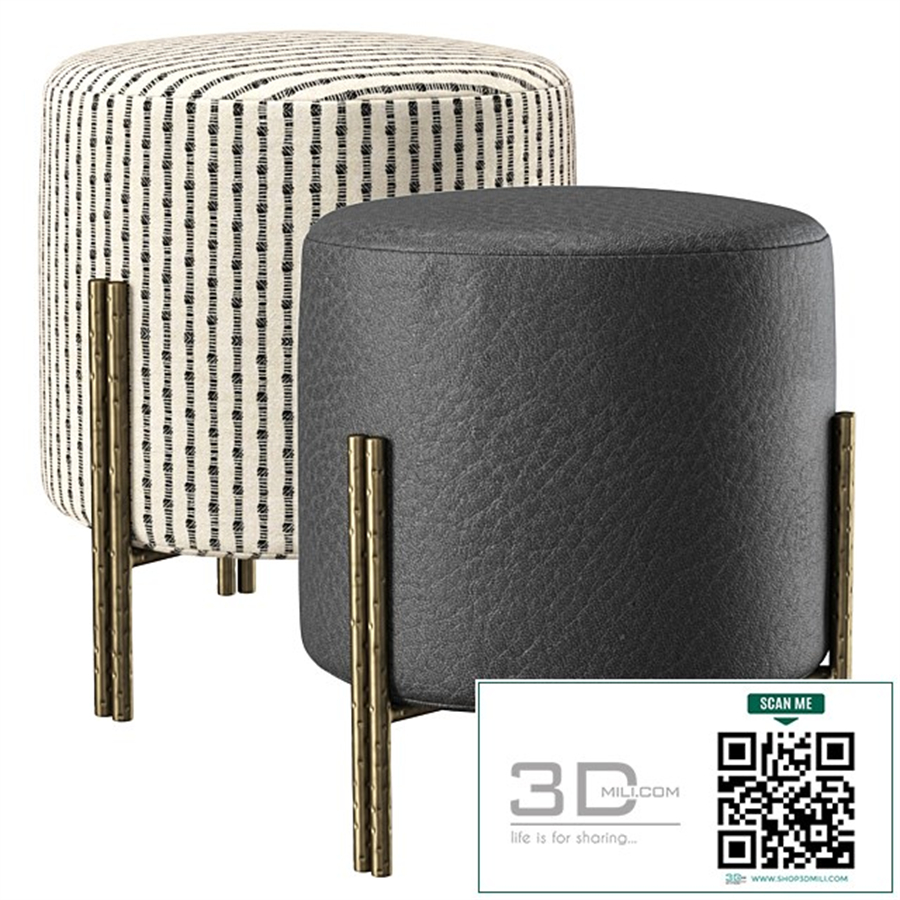 Melange foot stool by Kelly Wearstler / Round leather ottoman