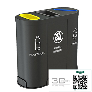 MALMO Office Waste Recycling Bin with 3 Containers