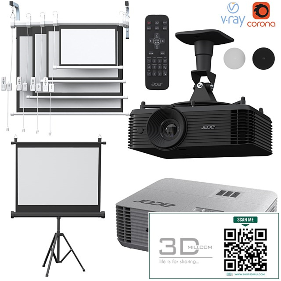 Projector Acer X1326AWH black and white + projection screens