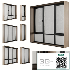 Black Modern Window with Wooden Frame - Windows Set 06