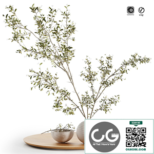 Pulm Branch in White Vase Set3