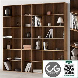 373 bookcase and rack 07 japandi wood with decor 01