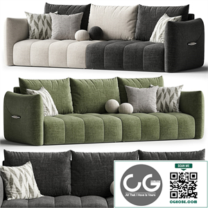 Beige Flannel Square Arm Sofa