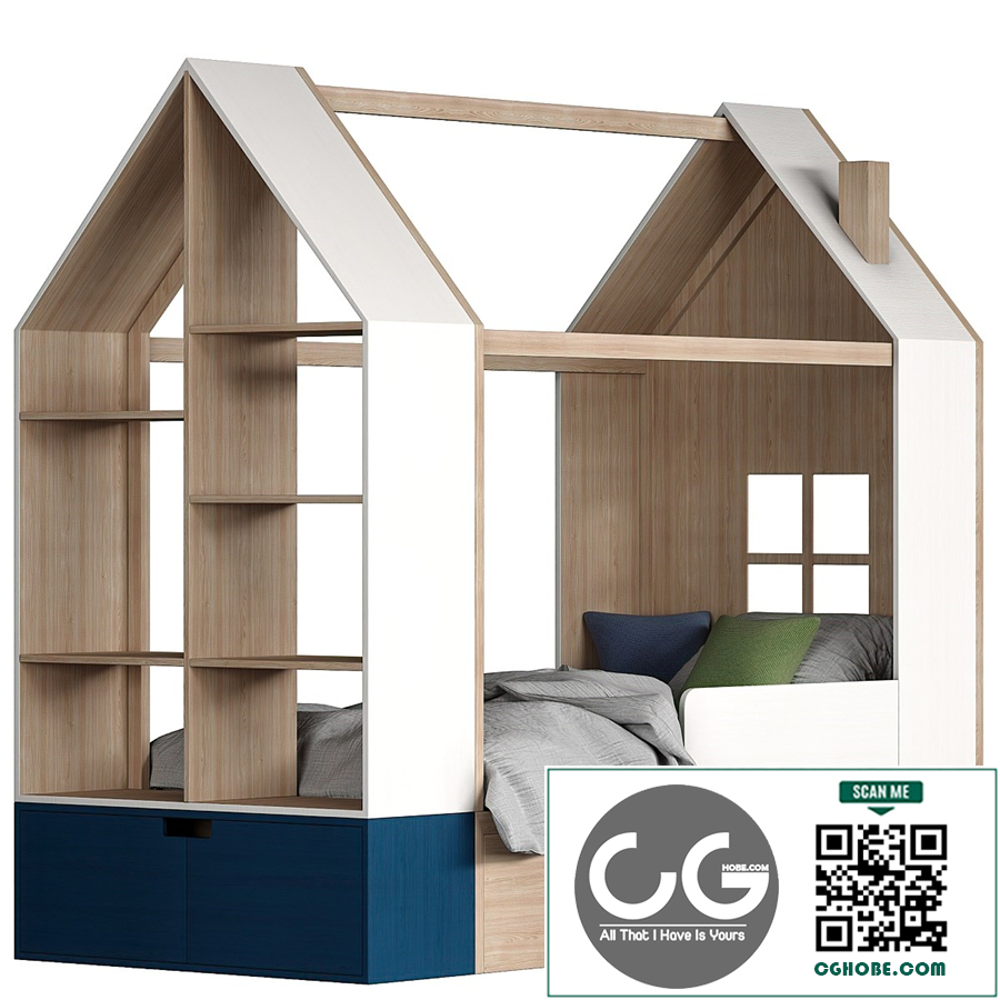 Children bed House with a rack
