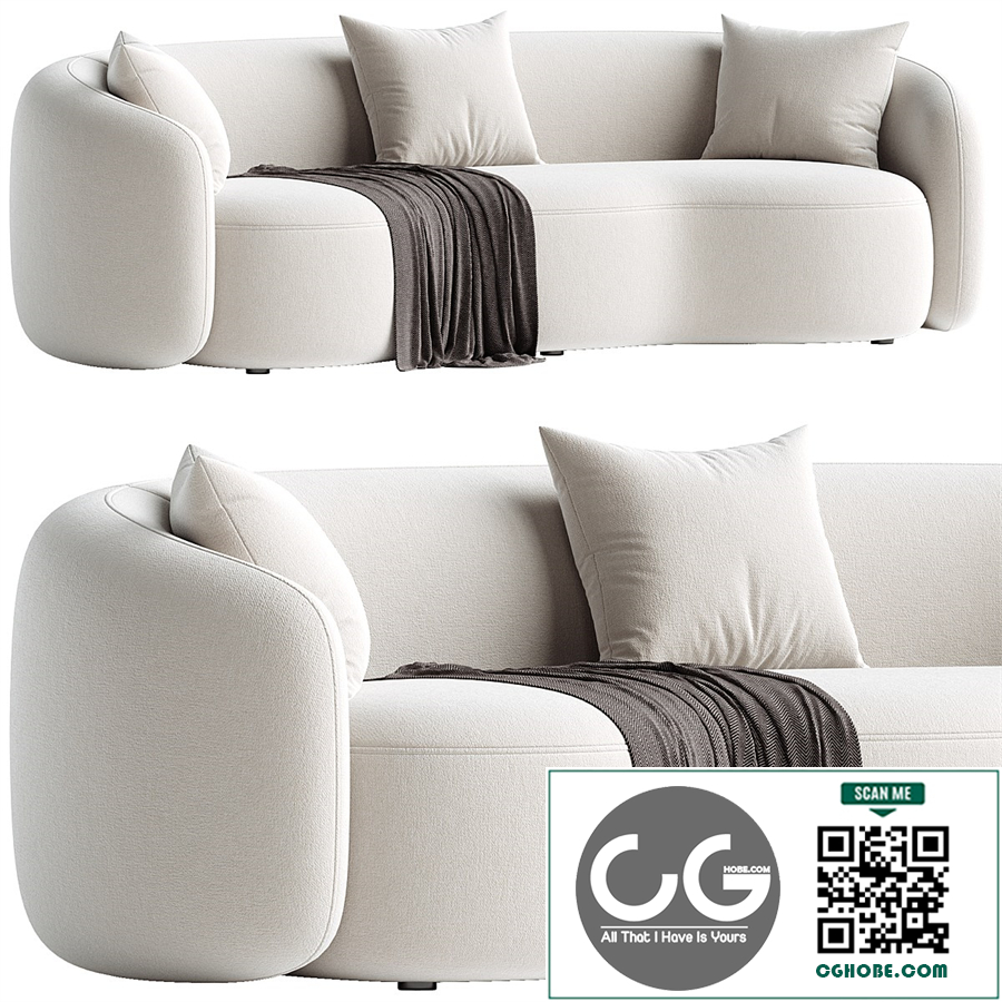 Boucle Fabric Upholstered Curved Sofa